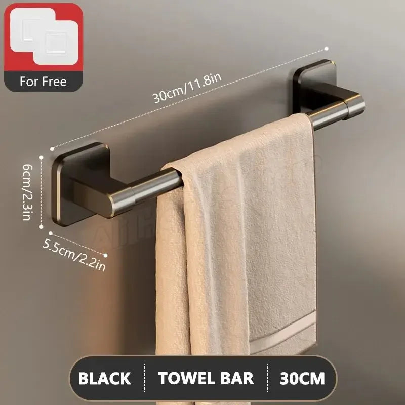 Self-adhesive Bathroom Towel Rack Wall Mounted Towel Rack Storage Rack No Drilling Horizontal Towel Bar Bathroom Corner Shelf