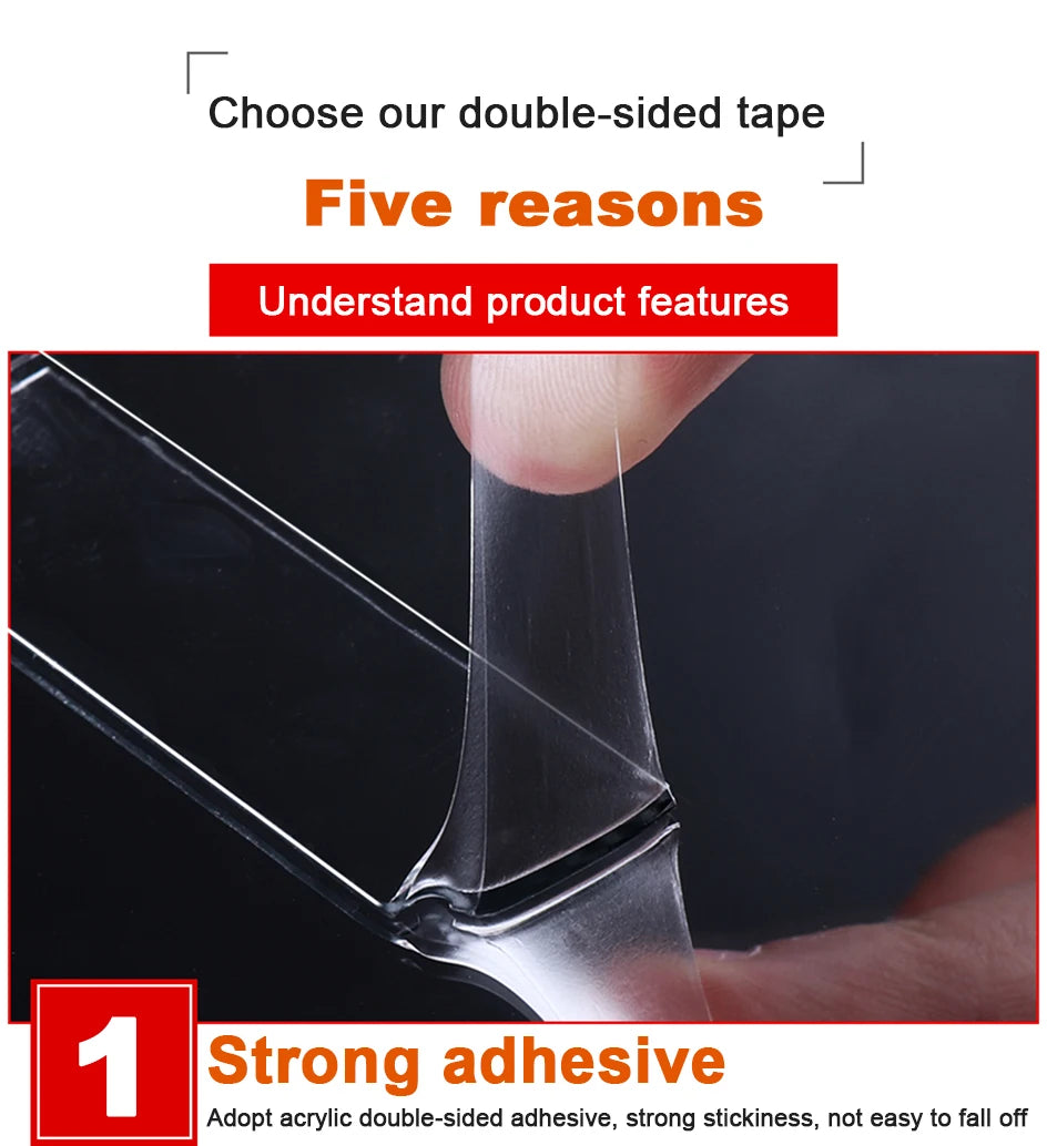 10M Double Sided Adhesive Tape Transparent Acrylic Waterproof Strong Mounting Tape Strip No Trace 5MM-35MM Width for Wall Decor