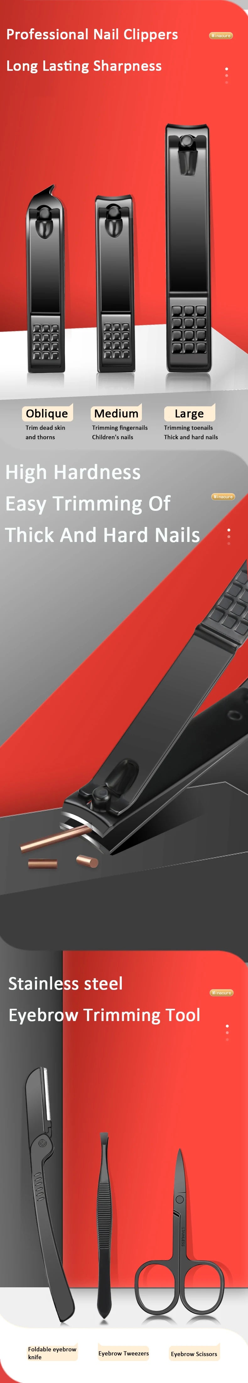 7/10/12/18/20/24PCS Set Professional Manicure Set Kits Stainless Steel Fingernail Toenail Clippers Set with Leather Portable