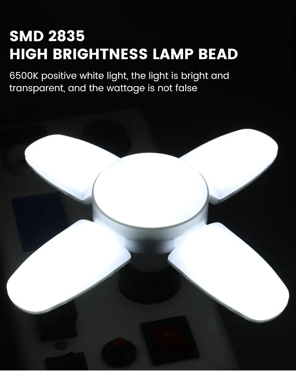 E27 Fan Shape Foldable 28W LED Bulb AC220V/110V Deformation for Home Ceiling Lights Warehouse and Garage White Leaf Light 6500K