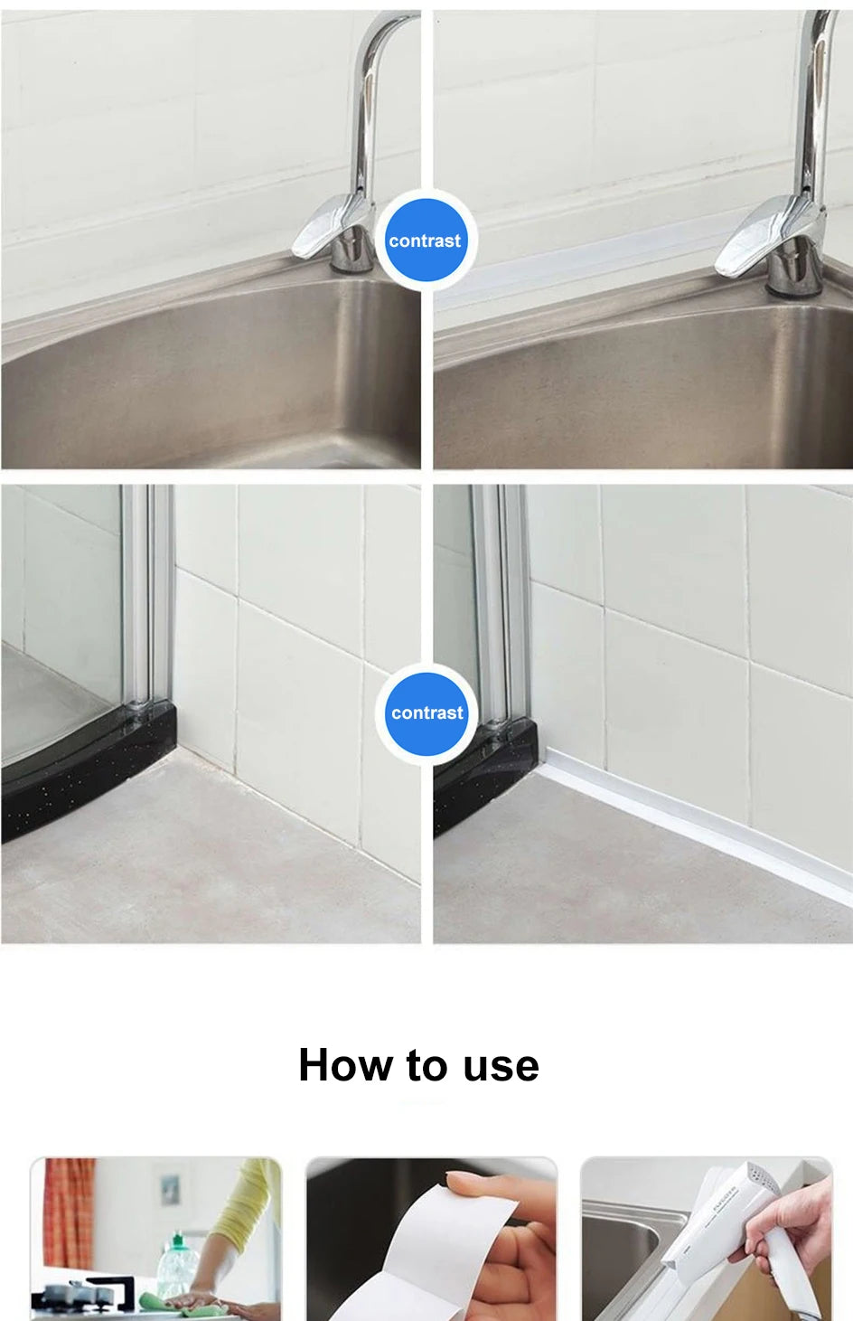 3.2M PVC Caulk Tape Self Adhesive Oil-Proof Kitchen Sink Edge Corner Wall Sticker  Bath Waterproof Toilet Sealing Strip Tape