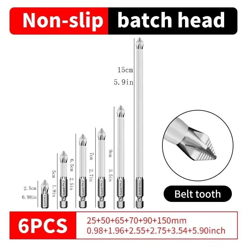 6 PCS Cross Screwdriver Head Strong Magnetic Anti Slip High Hardness Electric Screwdriver Tool Electric Drill Extended Hexagonal