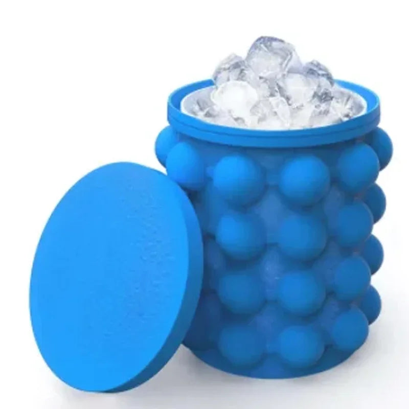 2-in-1 Silicone Ice Bucket & Cube Tray, Portable Freeze Mold for Whiskey Beer, Cabinet Space Saving Bar Home Party Kitchen Tool