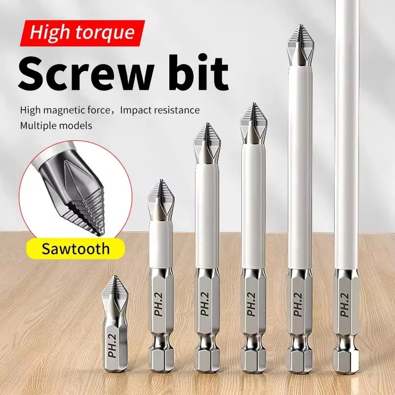 6 PCS Cross Screwdriver Head Strong Magnetic Anti Slip High Hardness Electric Screwdriver Tool Electric Drill Extended Hexagonal