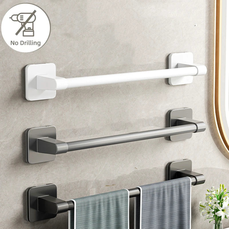 Self-adhesive Bathroom Towel Rack Wall Mounted Towel Rack Storage Rack No Drilling Horizontal Towel Bar Bathroom Corner Shelf