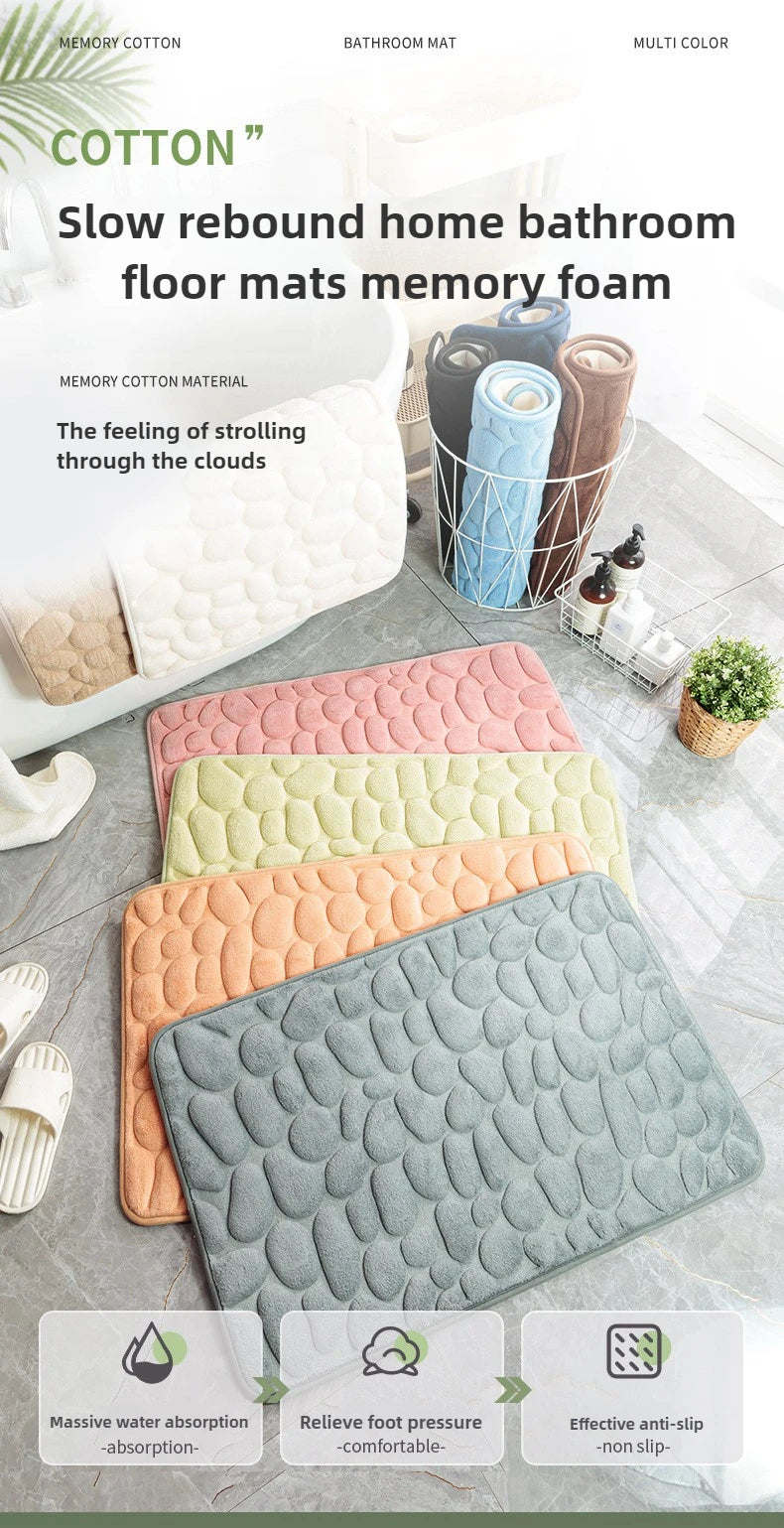 1pc Memory Foam Embossed Velvet Carpet Bathroom Living Room Non-Slip Mat Cobblestone Floor Mat Home Furnishings