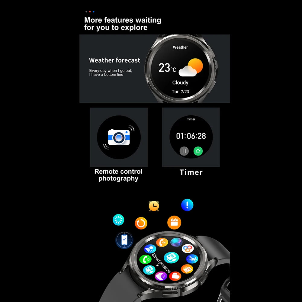 2025 New Smart Watch 6 Classic Smart Watch Fashion Men Sports Fitness Waterproof Heart Rate AMOLED HD Bluetooth Call Smartwatch