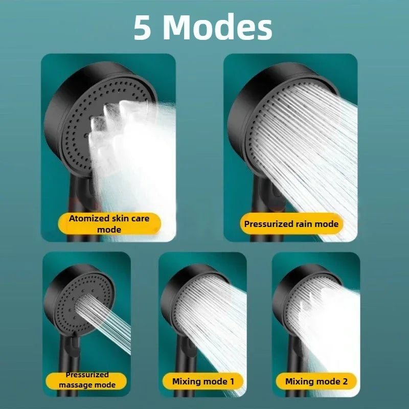 5 Mode Pressure Boost Shower Head Multifunction Adjustable Large Water Yield Shower Nozzle Massage Shower Bathroom Accessory