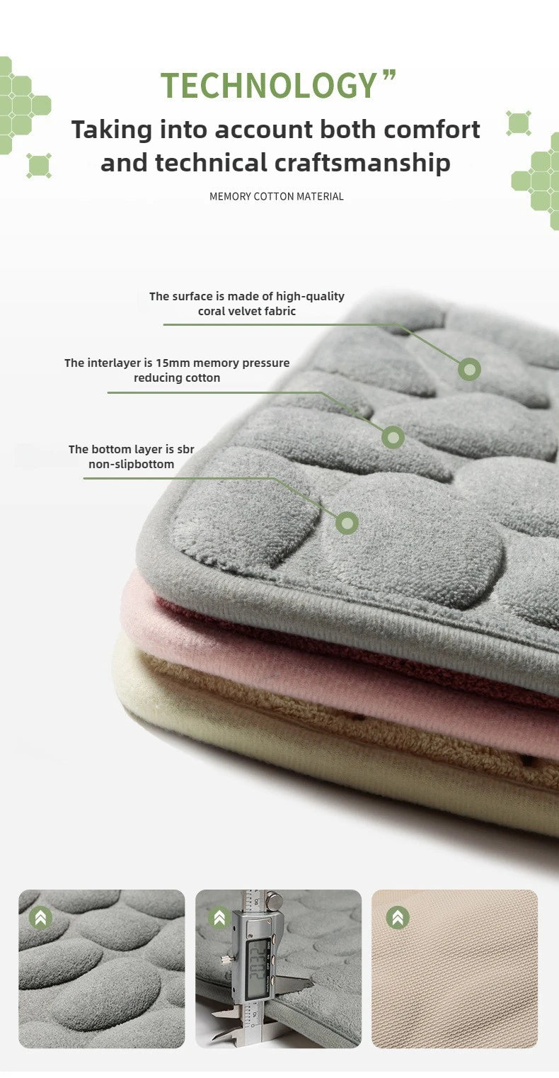 1pc Memory Foam Embossed Velvet Carpet Bathroom Living Room Non-Slip Mat Cobblestone Floor Mat Home Furnishings