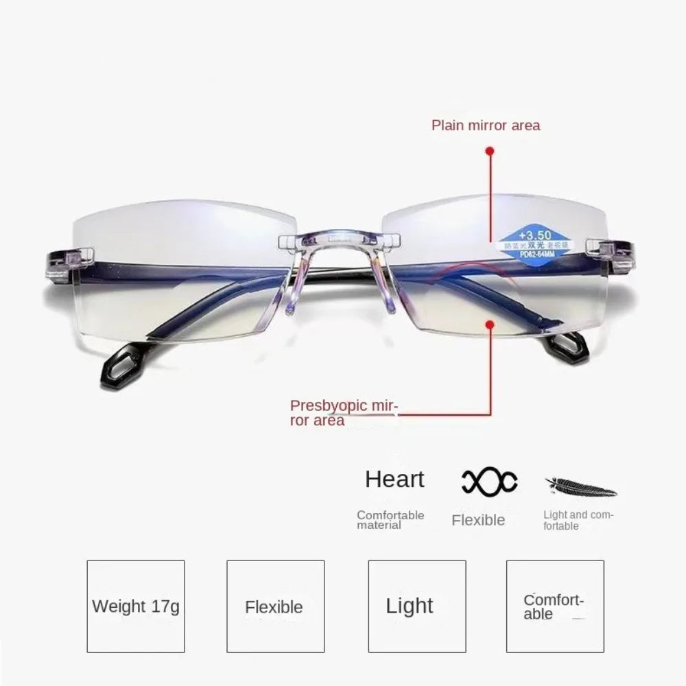 Intelligent Zoom Anti-blue Light Reading Glasses Frameless Cutting Edge Presbyopic Glasses Men and Women Presbyopic Glasses