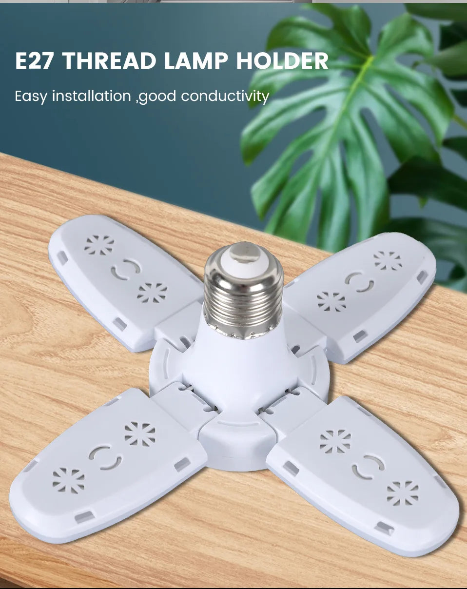 E27 Fan Shape Foldable 28W LED Bulb AC220V/110V Deformation for Home Ceiling Lights Warehouse and Garage White Leaf Light 6500K