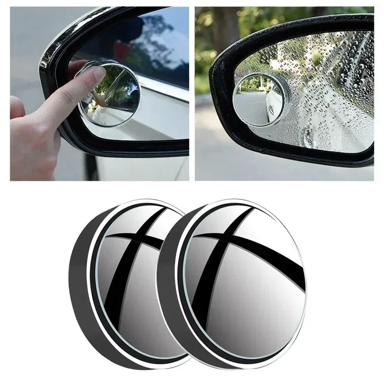 2pcs convex mounted auxiliary rear-view mirror 360 degree rotation wide-angle round frame blind spot accessory