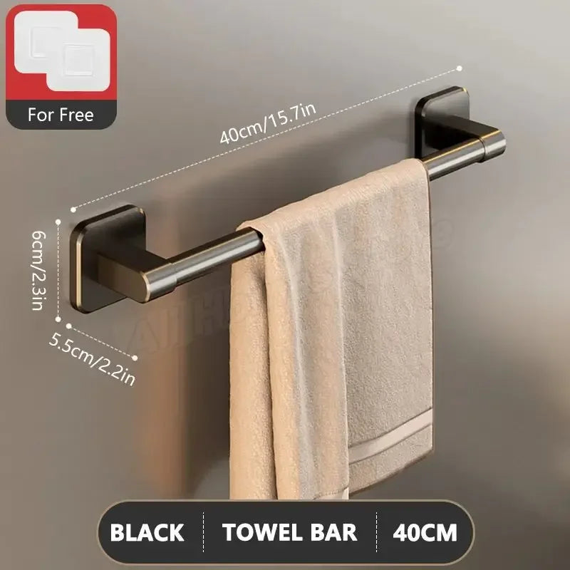 Self-adhesive Bathroom Towel Rack Wall Mounted Towel Rack Storage Rack No Drilling Horizontal Towel Bar Bathroom Corner Shelf