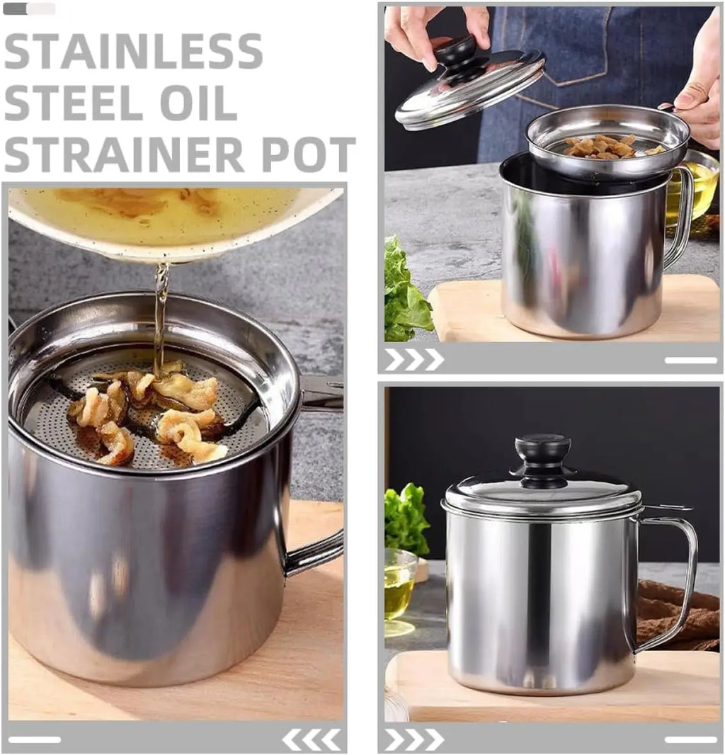 Bacon Grease Container Kitchen Oil Container Can with Strainer for Store Meat Frying Oil and Cooking Grease Storage