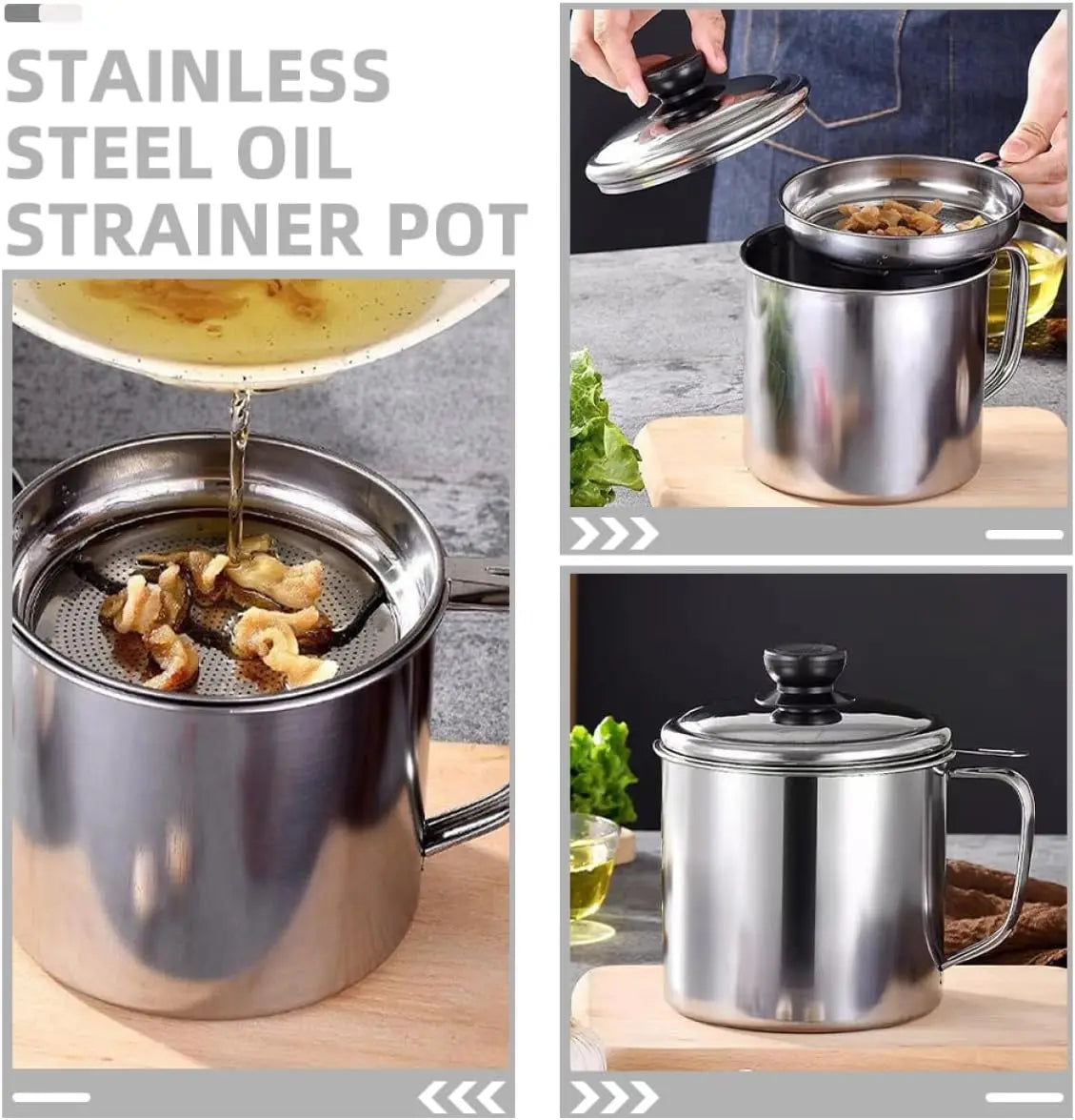 Bacon Grease Container Kitchen Oil Container Can with Strainer for Store Meat Frying Oil and Cooking Grease Storage