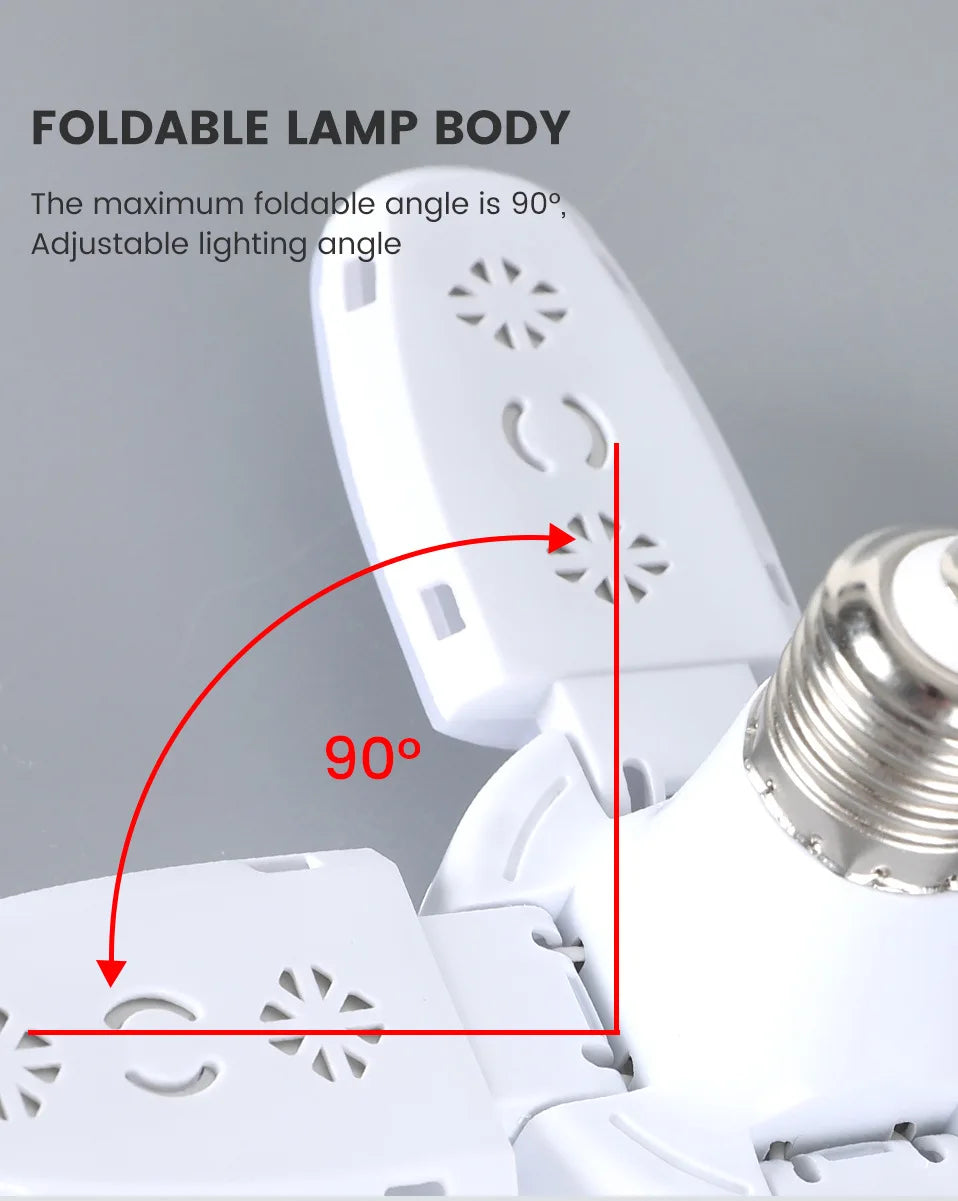 E27 Fan Shape Foldable 28W LED Bulb AC220V/110V Deformation for Home Ceiling Lights Warehouse and Garage White Leaf Light 6500K
