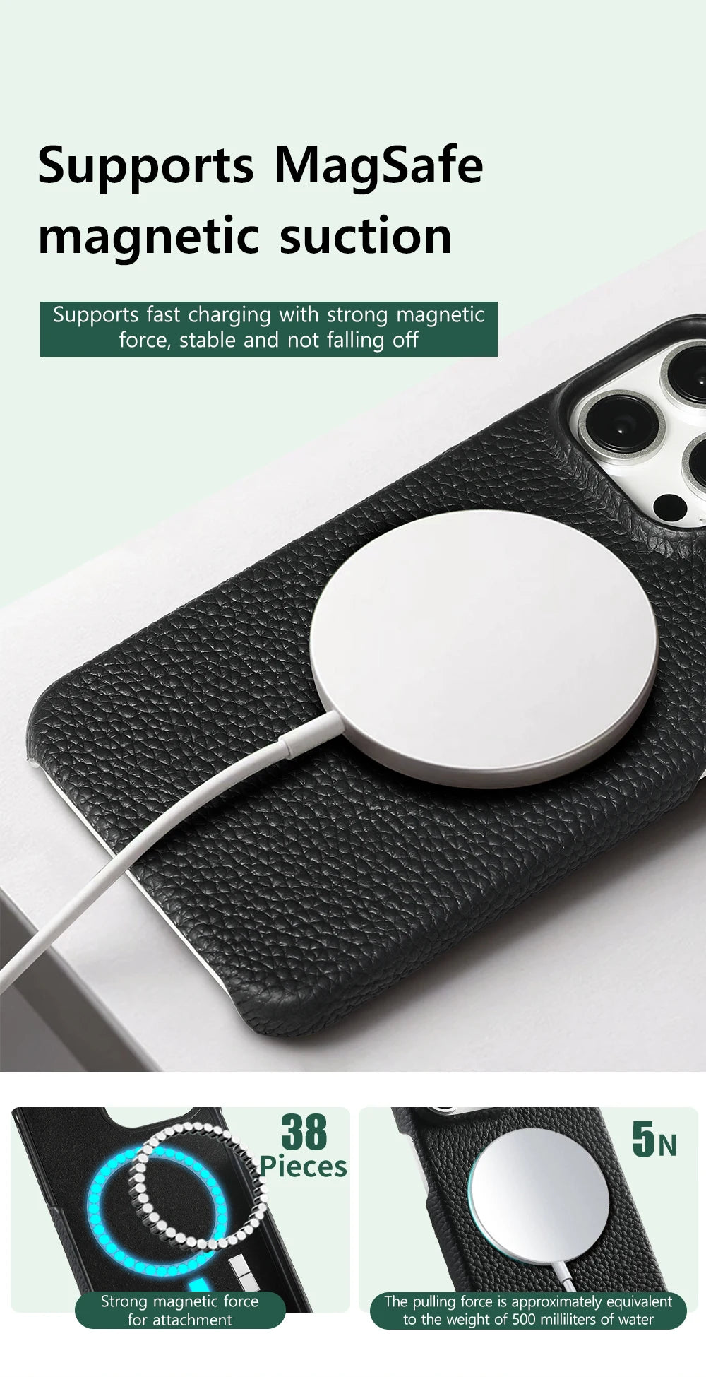 for Magsafe Case for iPhone 17 15 16 Pro Max Air 16Pro Natural Cowhide Lychee Leather Magnetic Protector Luxury Phone Back Cover