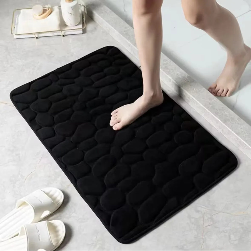 1pc Memory Foam Embossed Velvet Carpet Bathroom Living Room Non-Slip Mat Cobblestone Floor Mat Home Furnishings