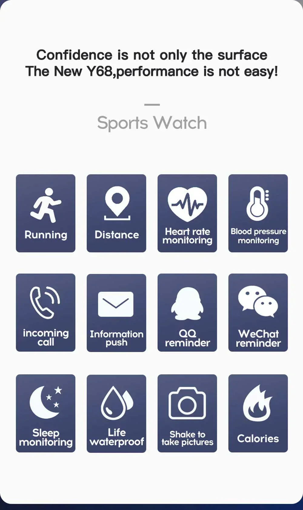 Smartwatch Y68 w/ Color Screen: Activity Tracker, Multi-Sport Mode, Step Counter, Notification Alert, Remote Music/Camera