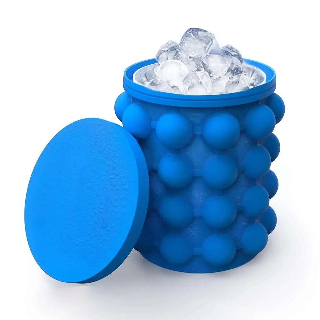 2-in-1 Silicone Ice Bucket & Cube Tray, Portable Freeze Mold for Whiskey Beer, Cabinet Space Saving Bar Home Party Kitchen Tool