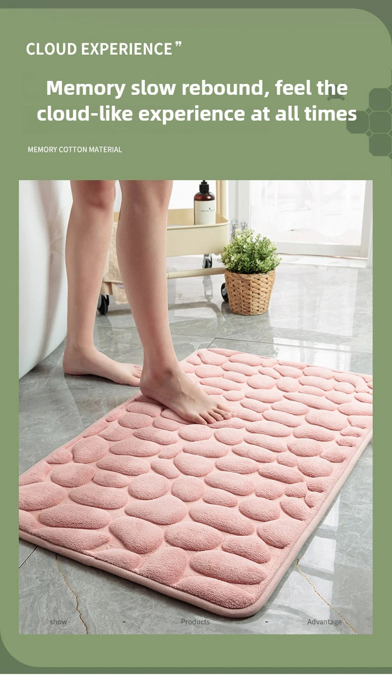 1pc Memory Foam Embossed Velvet Carpet Bathroom Living Room Non-Slip Mat Cobblestone Floor Mat Home Furnishings