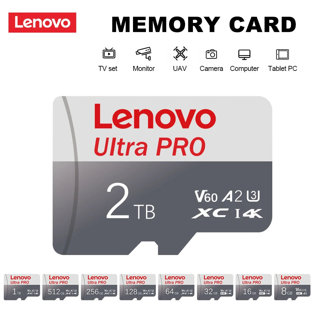 Lenovo Micro TF SD Card High Speed Transfer Ultra SD Memory Card U3 A2 TF Flash Cards for Phone Camera Table PC 2TB 1TB 128GB