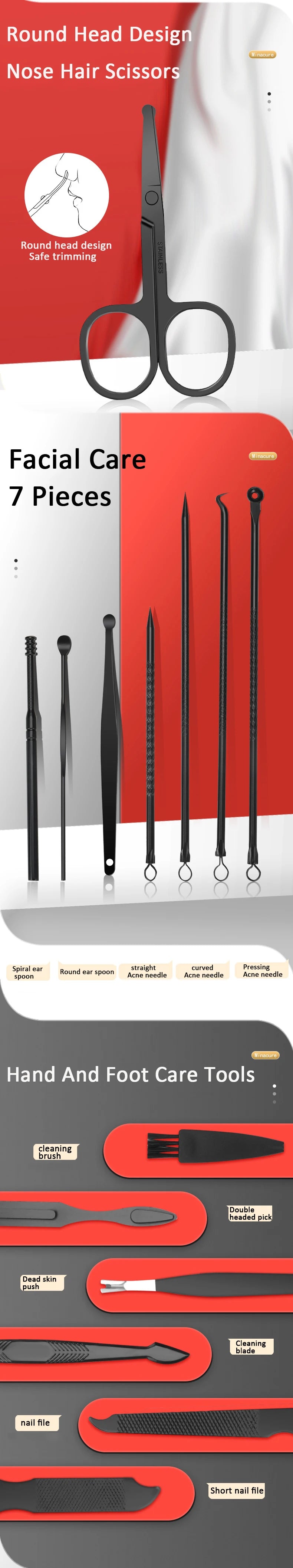 7/10/12/18/20/24PCS Set Professional Manicure Set Kits Stainless Steel Fingernail Toenail Clippers Set with Leather Portable