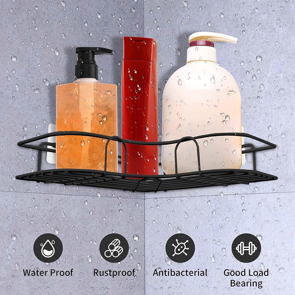 Bathroom Kitchen Punch Corner Frame Shower Shelf Wrought Iron Shampoo Storage Rack