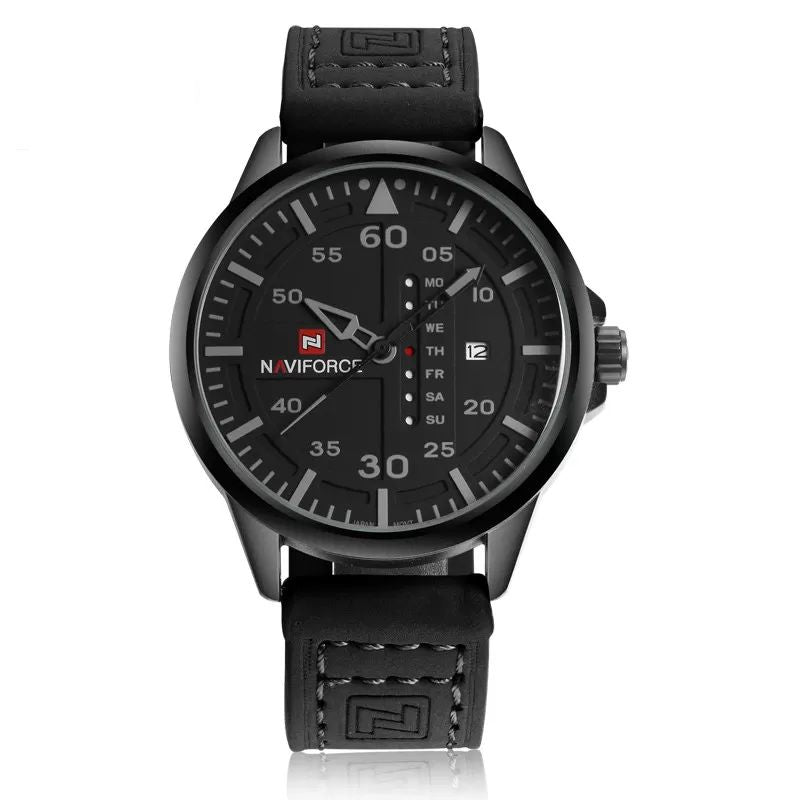 NAVIFORCE Waterproof Military Sport Quartz Men's Watches With Leather Strap grey